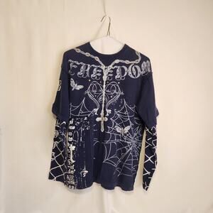 Dark Blue Graphic Long Sleeve – “THE DOOM” Web & Cross Design